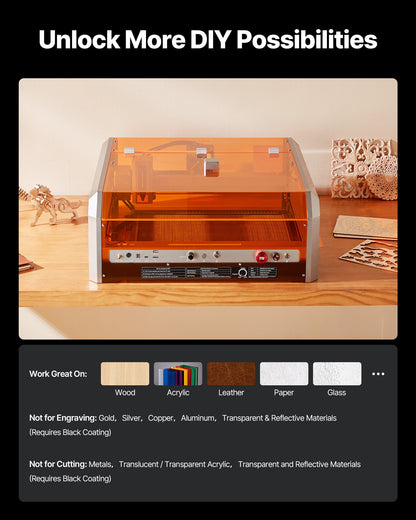 Laser Engraver, 20W, Laser Engraving and Cutting Machine with Enclosure Camera, Laser Cutter, 400 x 400 mm Working Area, 30000 mm/min, for Wood, Leather, Glass, Paper, Certain Metal, Class 1 - Image 7