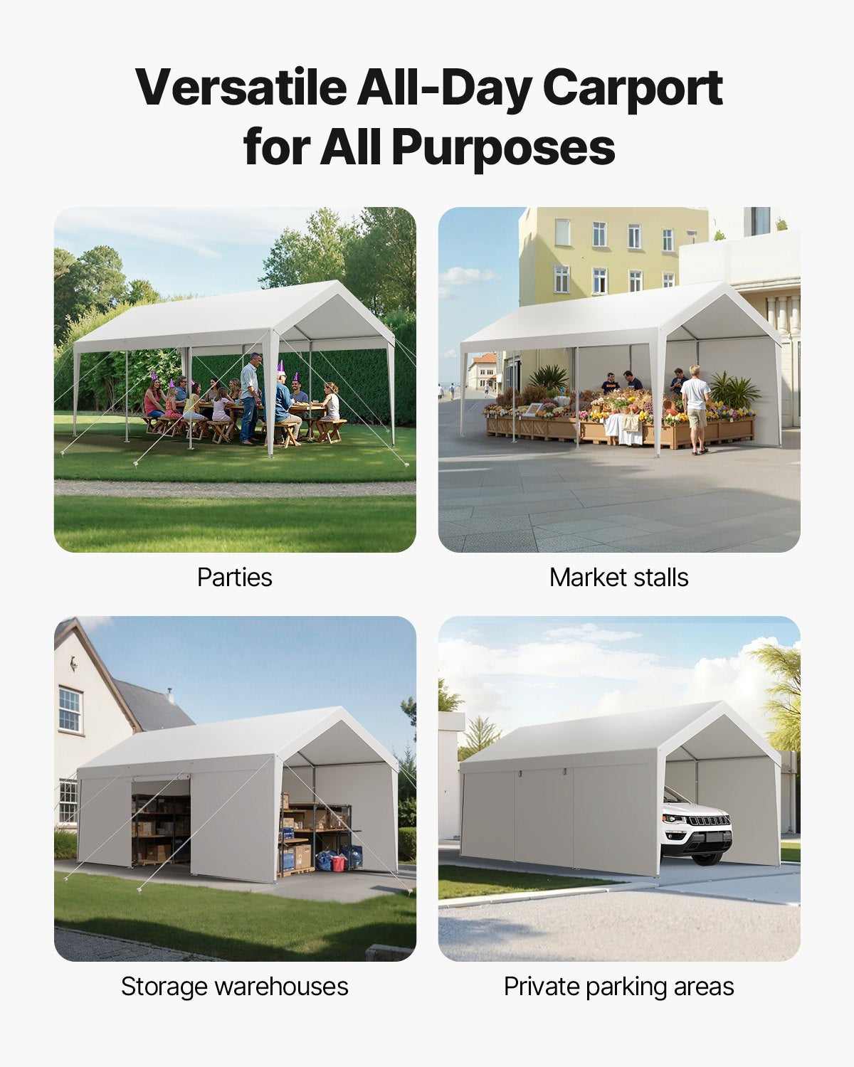 Carport Car Canopy 12x20FT Heavy Duty Car Shelter with Sidewalls Grey - Image 3