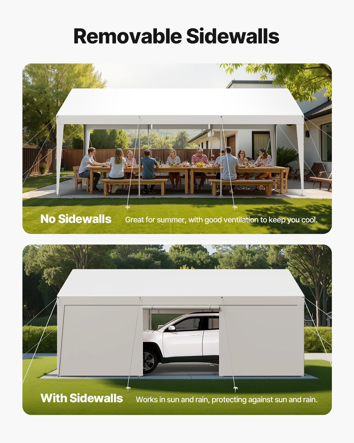 Carport Car Canopy 12x20FT Heavy Duty Car Shelter with Sidewalls Grey - Image 5