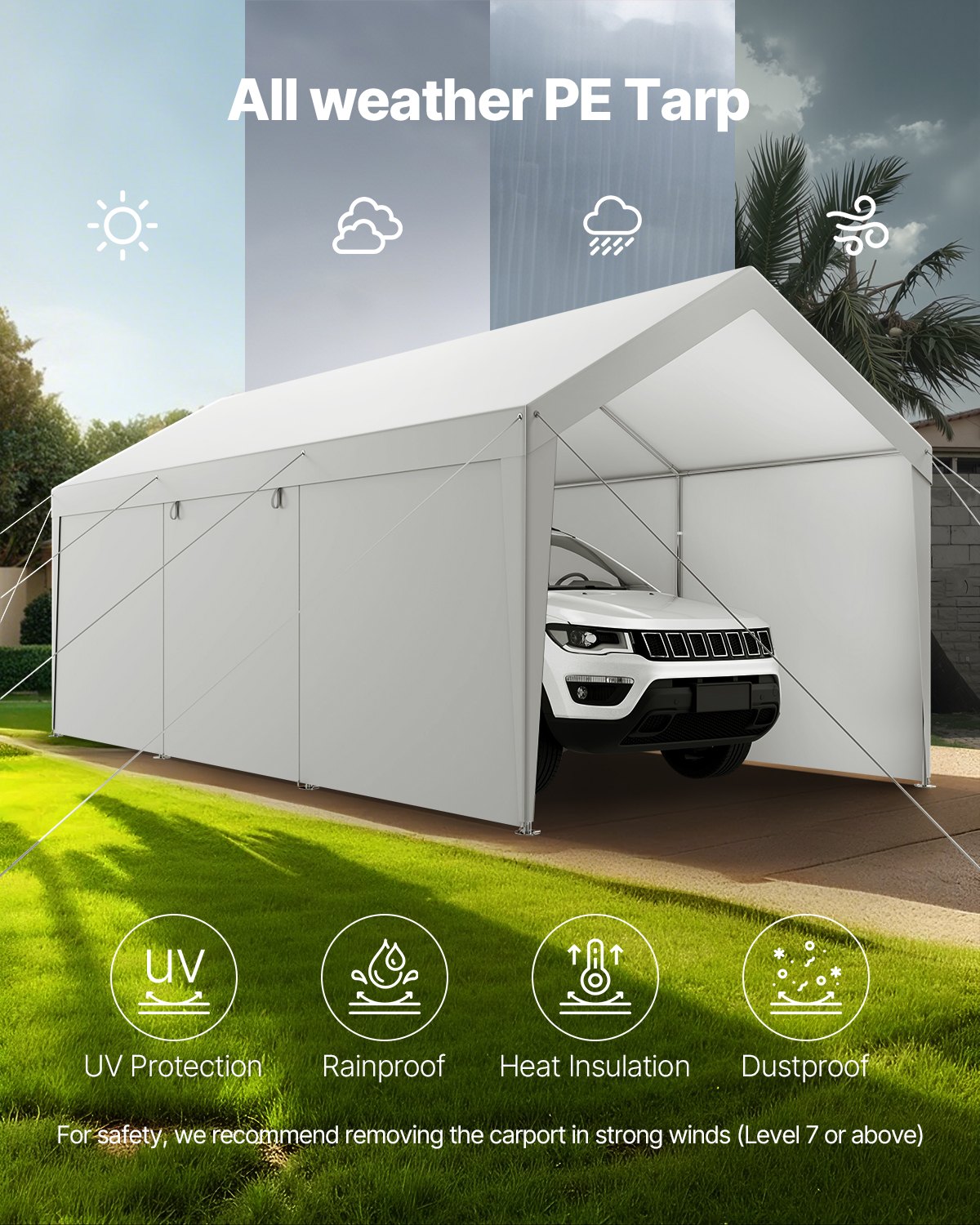 Carport Car Canopy 12x20FT Heavy Duty Car Shelter with Sidewalls Grey - Image 6