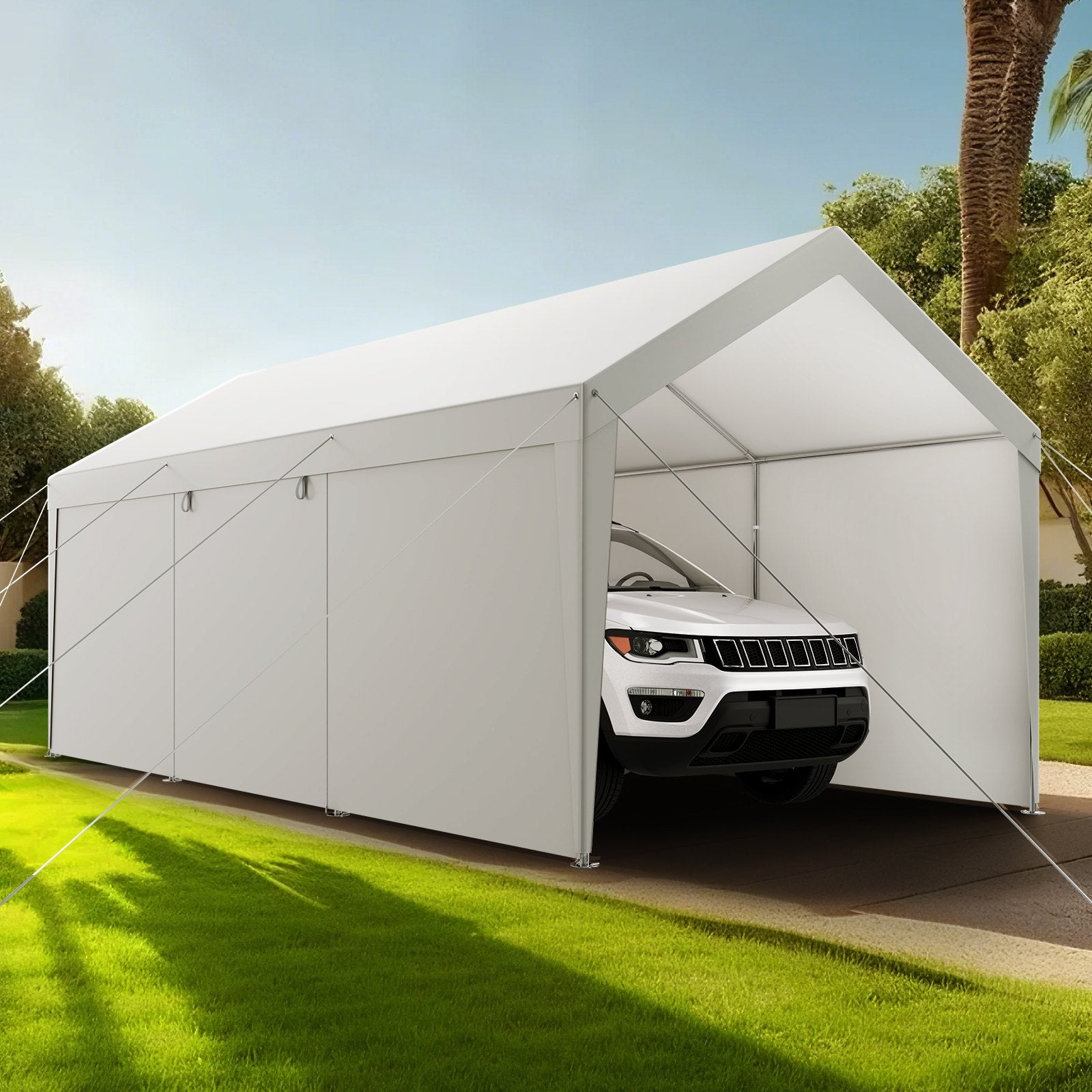 Carport Car Canopy 12x20FT Heavy Duty Car Shelter with Sidewalls Grey - Image 8