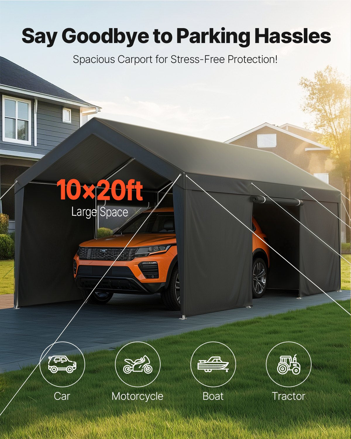 Carport Car Canopy 12x20FT Heavy Duty Car Shelter with Sidewalls White - Image 2