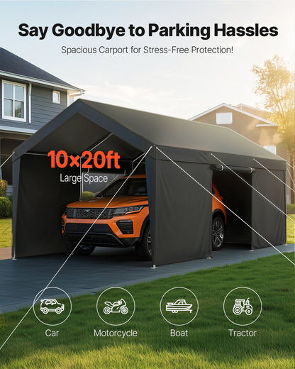Carport Car Canopy 12x20FT Heavy Duty Car Shelter with Sidewalls White - Image 2