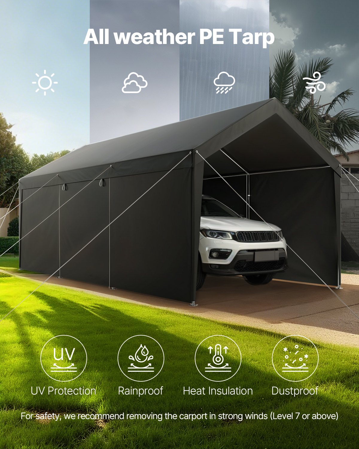Carport Car Canopy 12x20FT Heavy Duty Car Shelter with Sidewalls White - Image 6