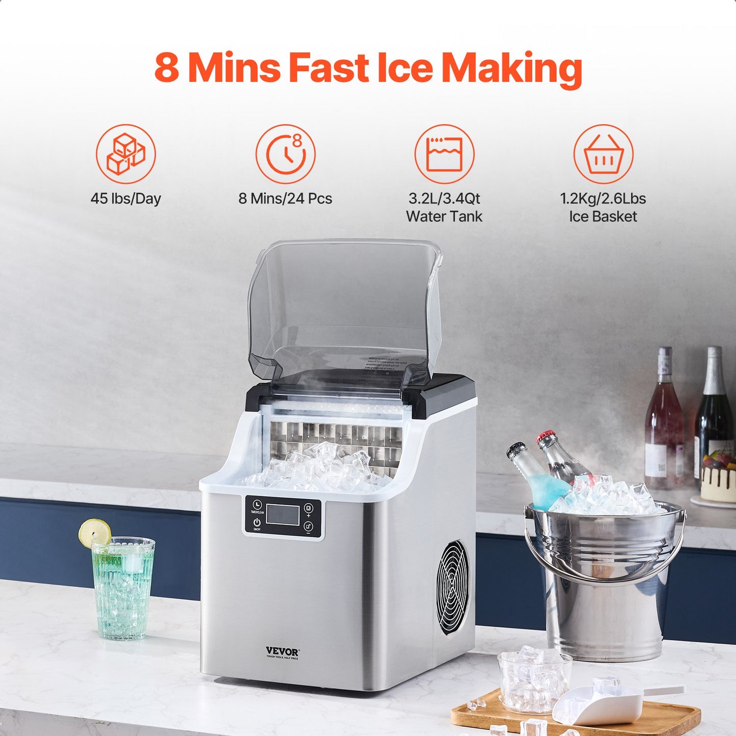 Portable Countertop Ice Maker 45Lbs/24H Self-Cleaning with Scoop Basket - Image 2
