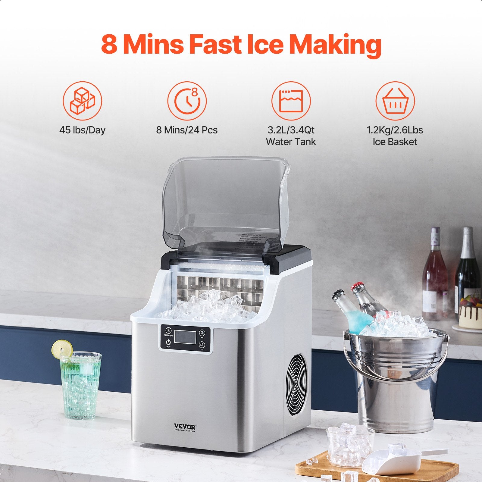 Portable Countertop Ice Maker 45Lbs/24H Self-Cleaning with Scoop Basket - Image 2