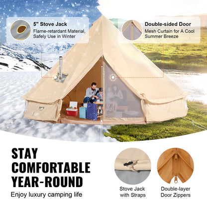 Canvas Bell Tent 3m/9.8ft 4-Season Canvas Tent for Camping with Stove Jack - Image 3