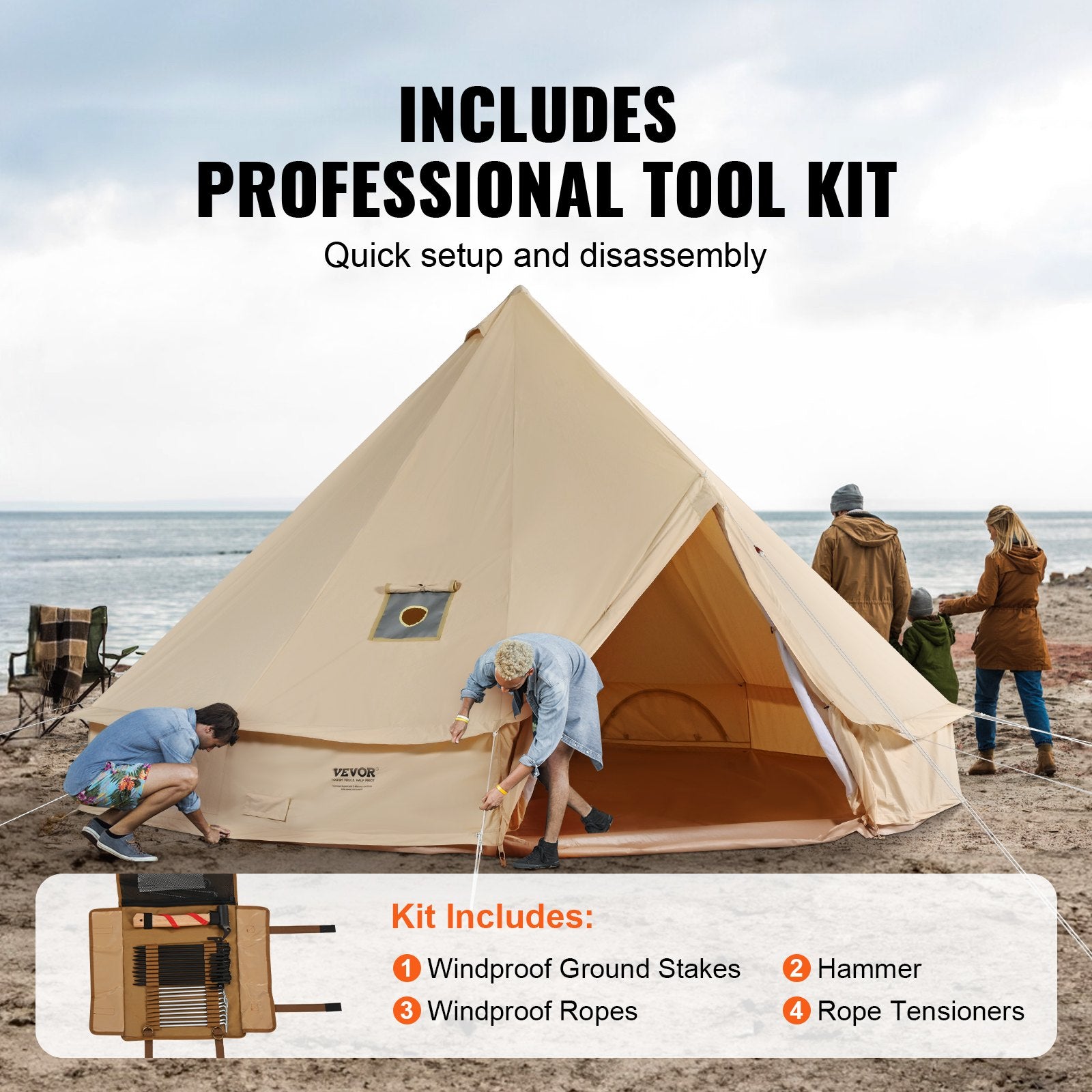 Canvas Bell Tent 3m/9.8ft 4-Season Canvas Tent for Camping with Stove Jack - Image 5