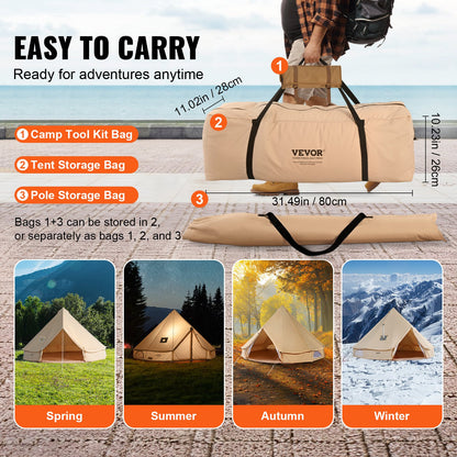 Canvas Bell Tent 3m/9.8ft 4-Season Canvas Tent for Camping with Stove Jack - Image 6