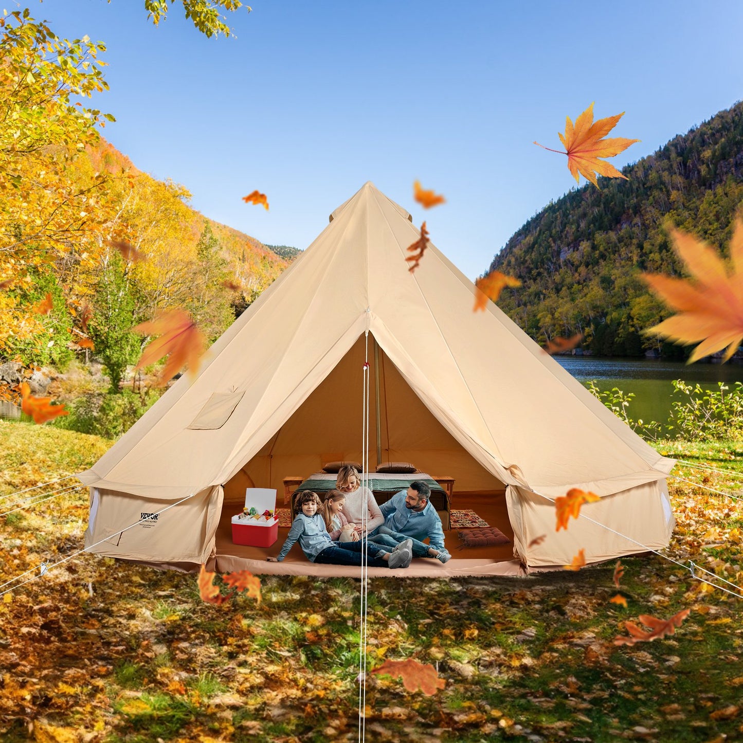 Canvas Bell Tent 3m/9.8ft 4-Season Canvas Tent for Camping with Stove Jack - Image 8