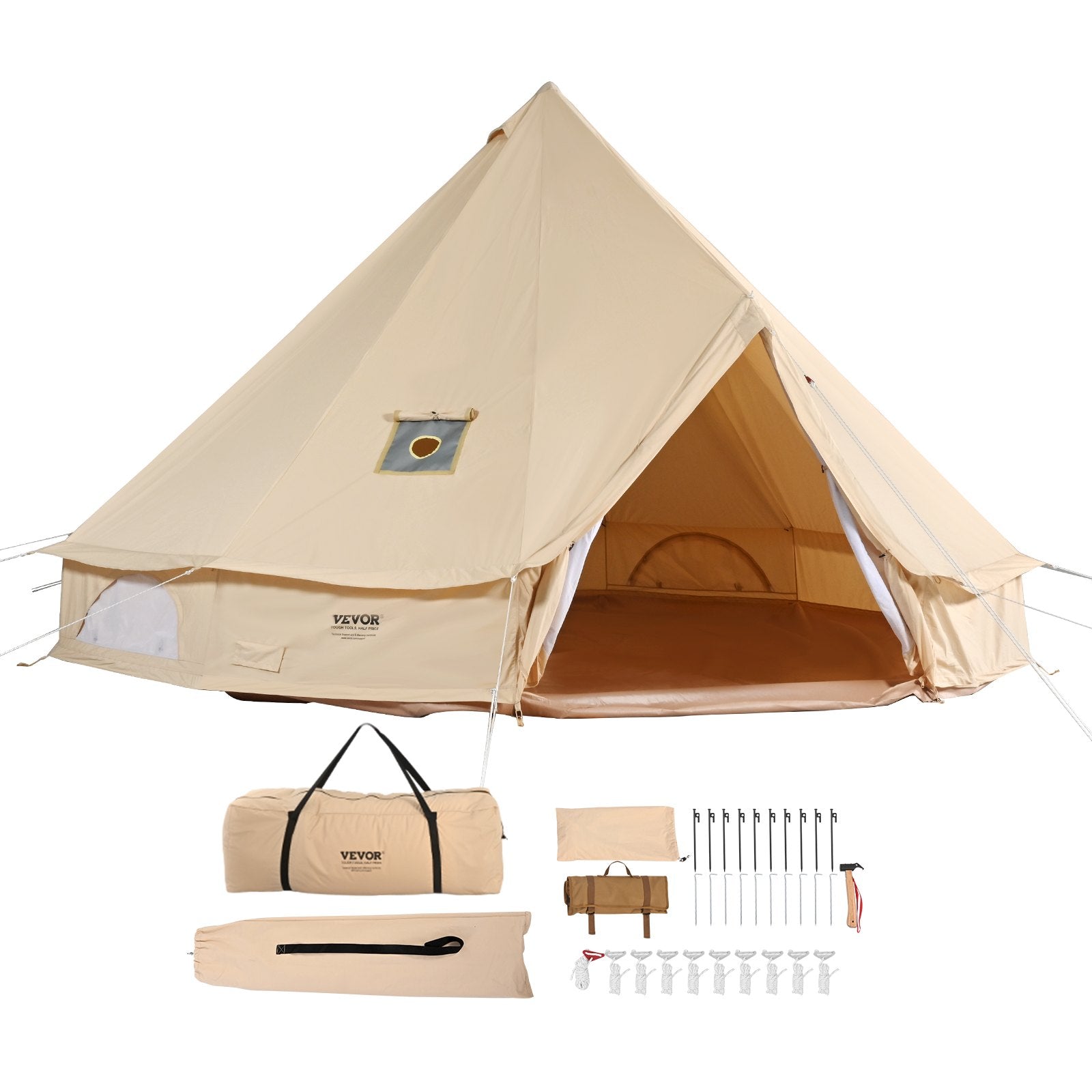 Canvas Bell Tent 3m/9.8ft 4-Season Canvas Tent for Camping with Stove Jack - Image 9