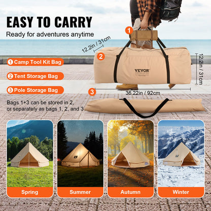 Canvas Bell Tent 4m/13.12ft 4-Season Camping Yurt Tent with Stove Jack - Image 6