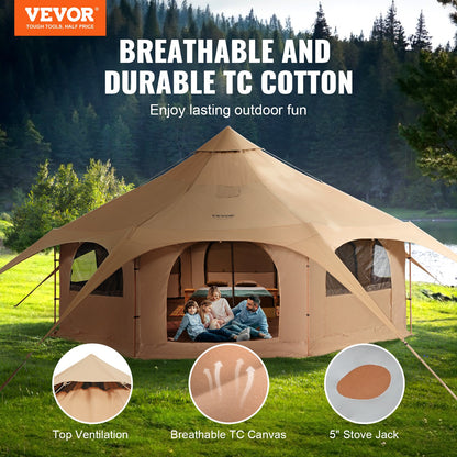 Canvas Tent 4 Seasons 5 m/16.4 ft Bell Tent for Camping with Stove Jack - Image 2