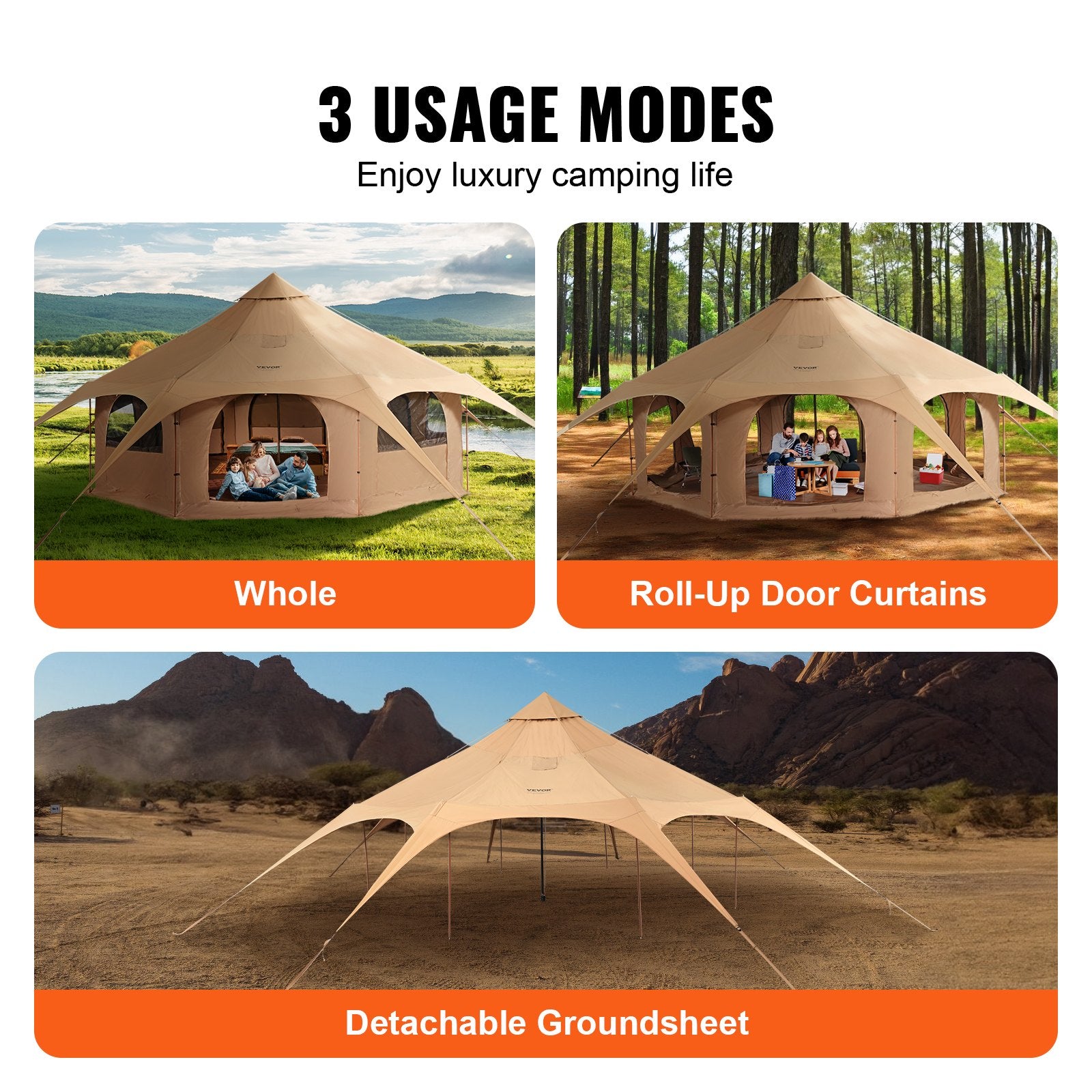Canvas Tent 4 Seasons 5 m/16.4 ft Bell Tent for Camping with Stove Jack - Image 3