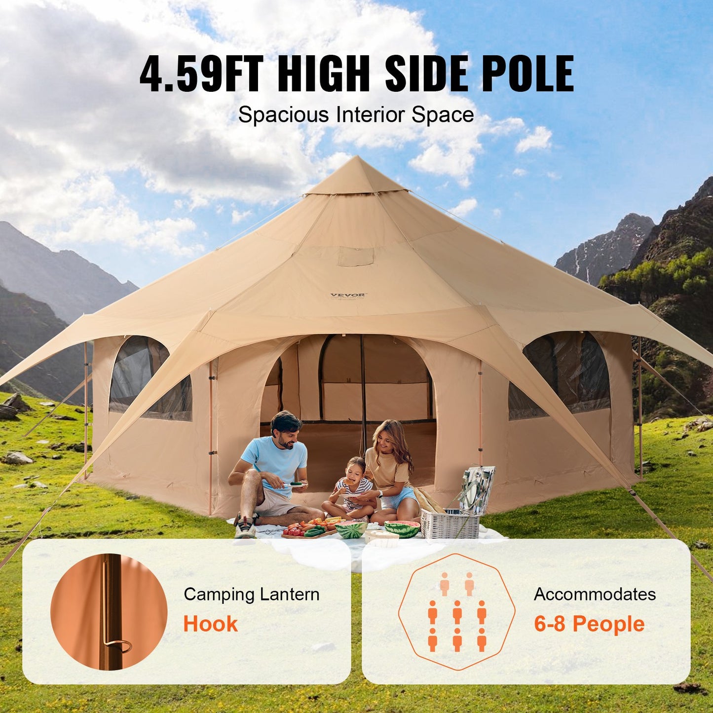 Canvas Tent 4 Seasons 5 m/16.4 ft Bell Tent for Camping with Stove Jack - Image 4