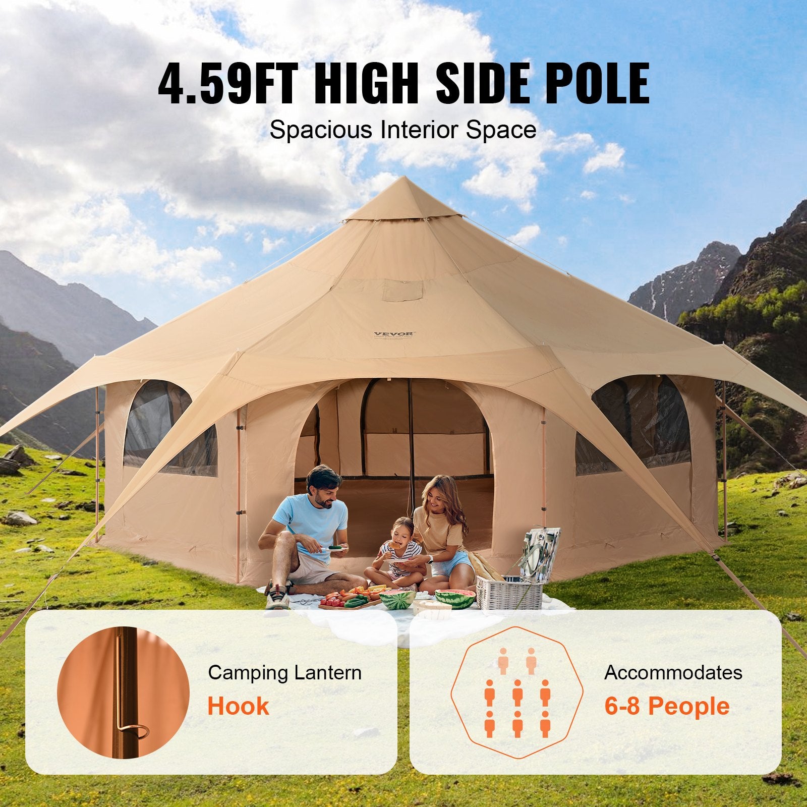 Canvas Tent 4 Seasons 5 m/16.4 ft Bell Tent for Camping with Stove Jack - Image 4