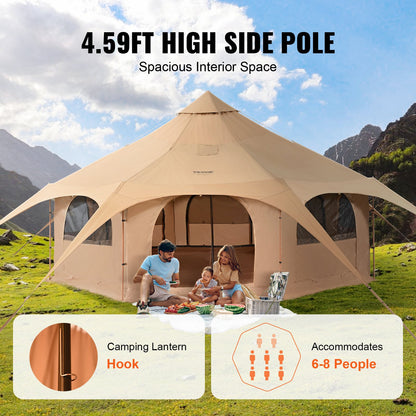 Canvas Tent 4 Seasons 5 m/16.4 ft Bell Tent for Camping with Stove Jack - Image 4