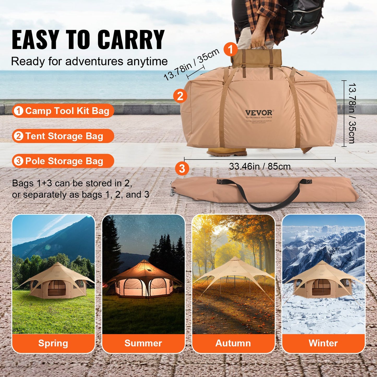 Canvas Tent 4 Seasons 5 m/16.4 ft Bell Tent for Camping with Stove Jack - Image 6
