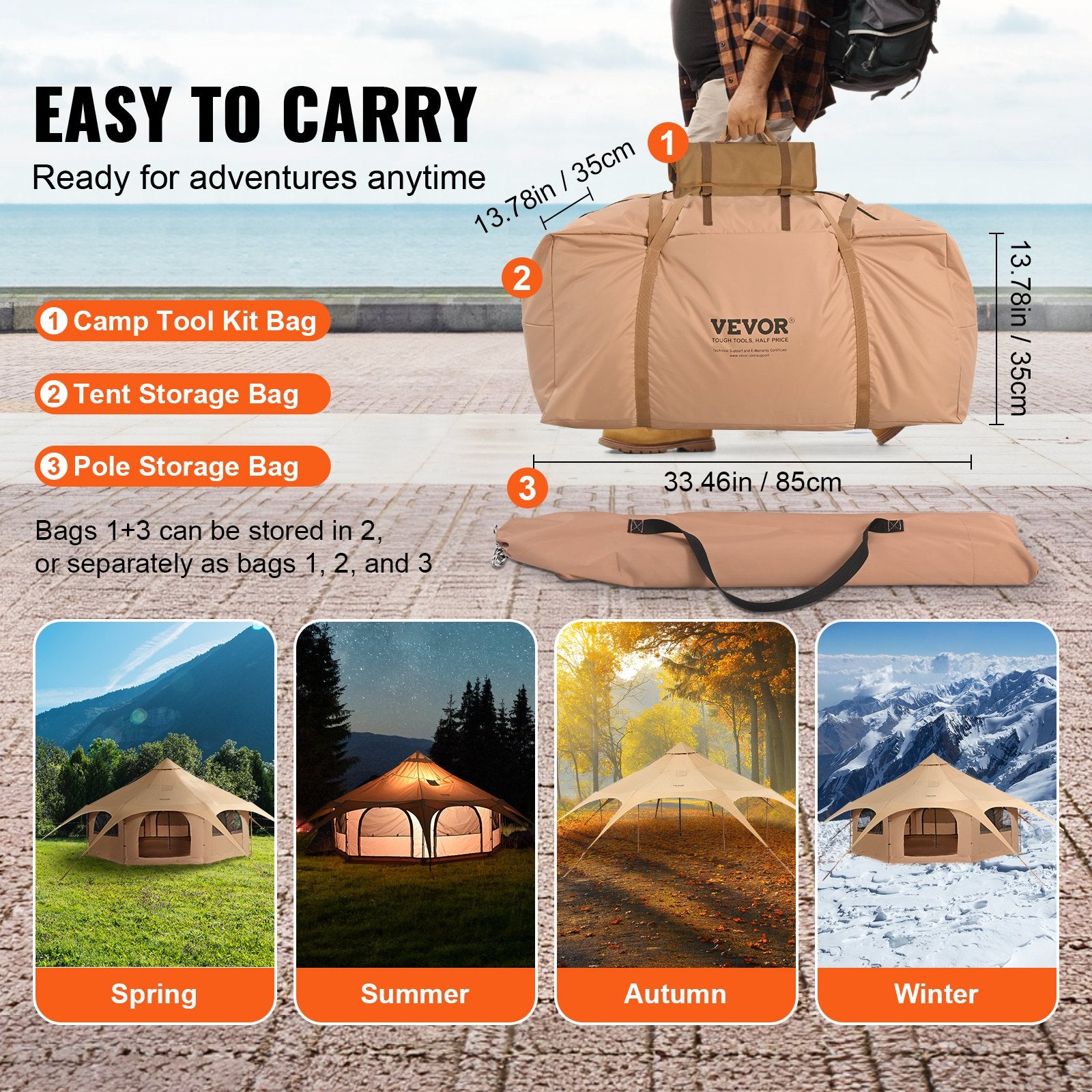 Canvas Tent 4 Seasons 5 m/16.4 ft Bell Tent for Camping with Stove Jack - Image 6
