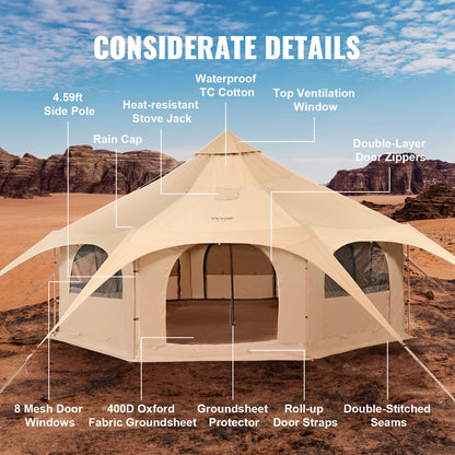 Canvas Tent 4 Seasons 5 m/16.4 ft Bell Tent for Camping with Stove Jack - Image 7