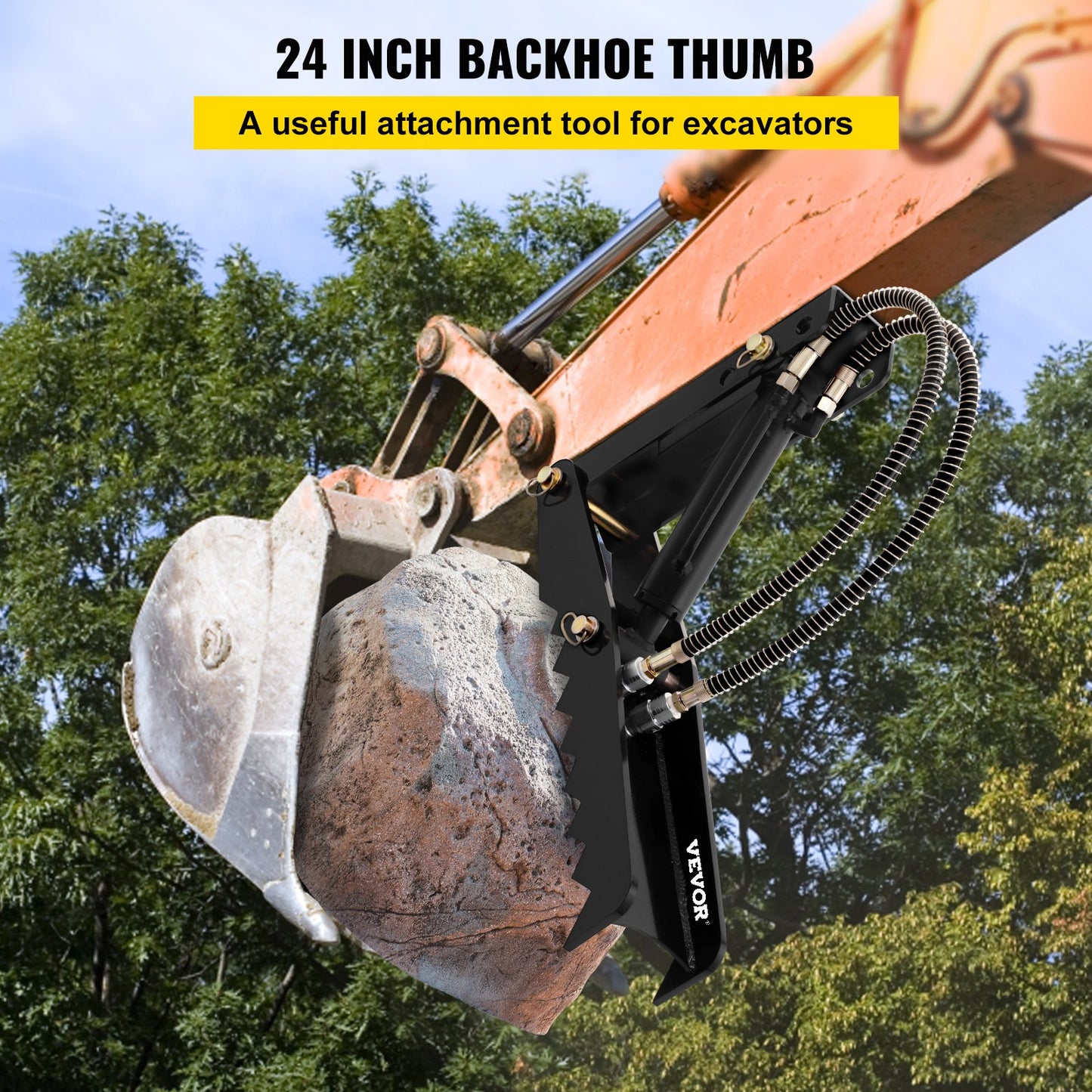 61cm Hydraulic Backhoe Excavator Thumb Attachments Weld On 1.27cm Teeth Thick Steel Plate Assembly 12MM Bolt-On Design with Hydraulic Cylinder - Image 2