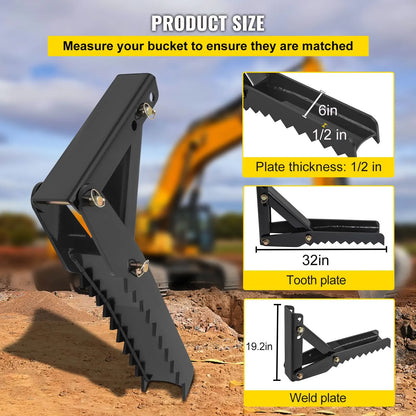 32 inch Backhoe Excavator Thumb Attachments Weld On Adjustable Boom Tractor Excavator 1/2Inch Teeth Thick Steel Plate Assembly 12MM Bolt-On Design - Image 3