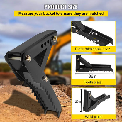 Backhoe Excavator Thumb Attachments, 91.44 cm Adjustable Extreme Weld On Backhoe Thumb Hoe Clamp 1.27 cm Inch Teeth Thick Steel Plate 16MM Assembly Bolt-On Design - Image 3