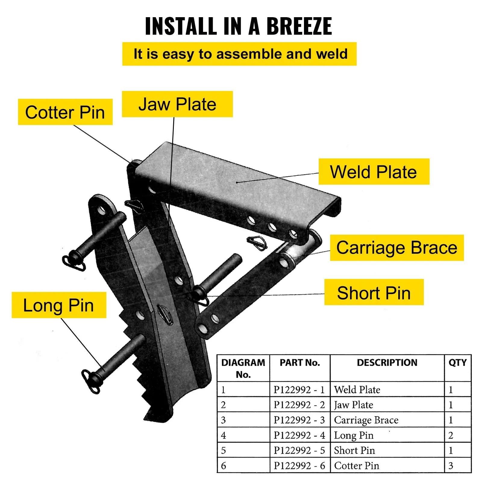 Backhoe Excavator Thumb Attachments, 91.44 cm Adjustable Extreme Weld On Backhoe Thumb Hoe Clamp 1.27 cm Inch Teeth Thick Steel Plate 16MM Assembly Bolt-On Design - Image 5