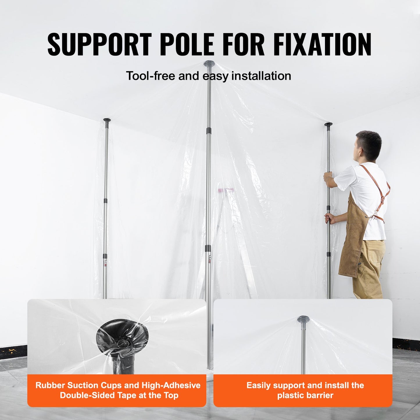 Dust Barrier Poles, 10 Ft Barrier Poles, Dust Barrier System with 4 Telescoping Poles, Magnetic Zipper, Carry Bag and 32.8x13.12 Ft Plastic Film, for Interior Decoration, Painting - Image 6