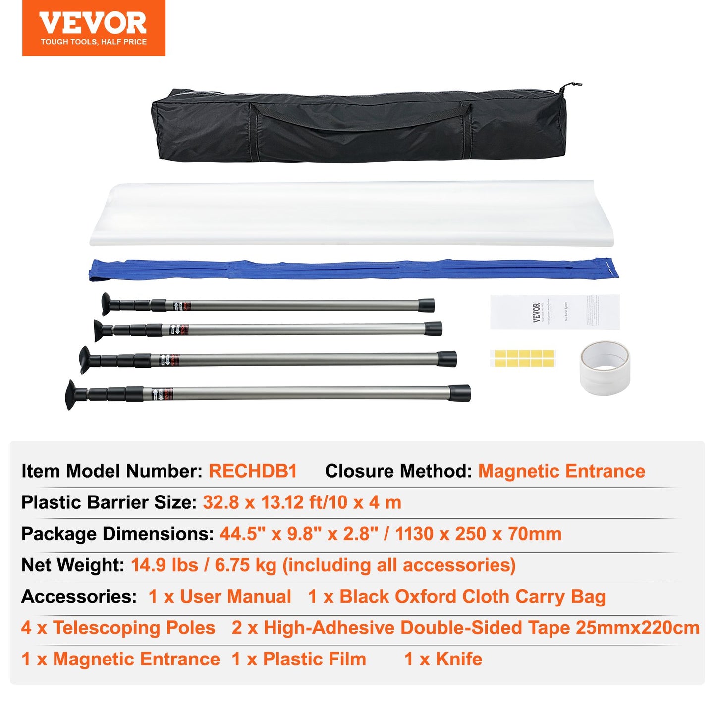Dust Barrier Poles, 10 Ft Barrier Poles, Dust Barrier System with 4 Telescoping Poles, Magnetic Zipper, Carry Bag and 32.8x13.12 Ft Plastic Film, for Interior Decoration, Painting - Image 7