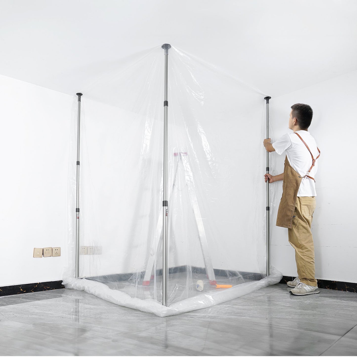 Dust Barrier Poles, 10 Ft Barrier Poles, Dust Barrier System with 4 Telescoping Poles, Magnetic Zipper, Carry Bag and 32.8x13.12 Ft Plastic Film, for Interior Decoration, Painting - Image 8