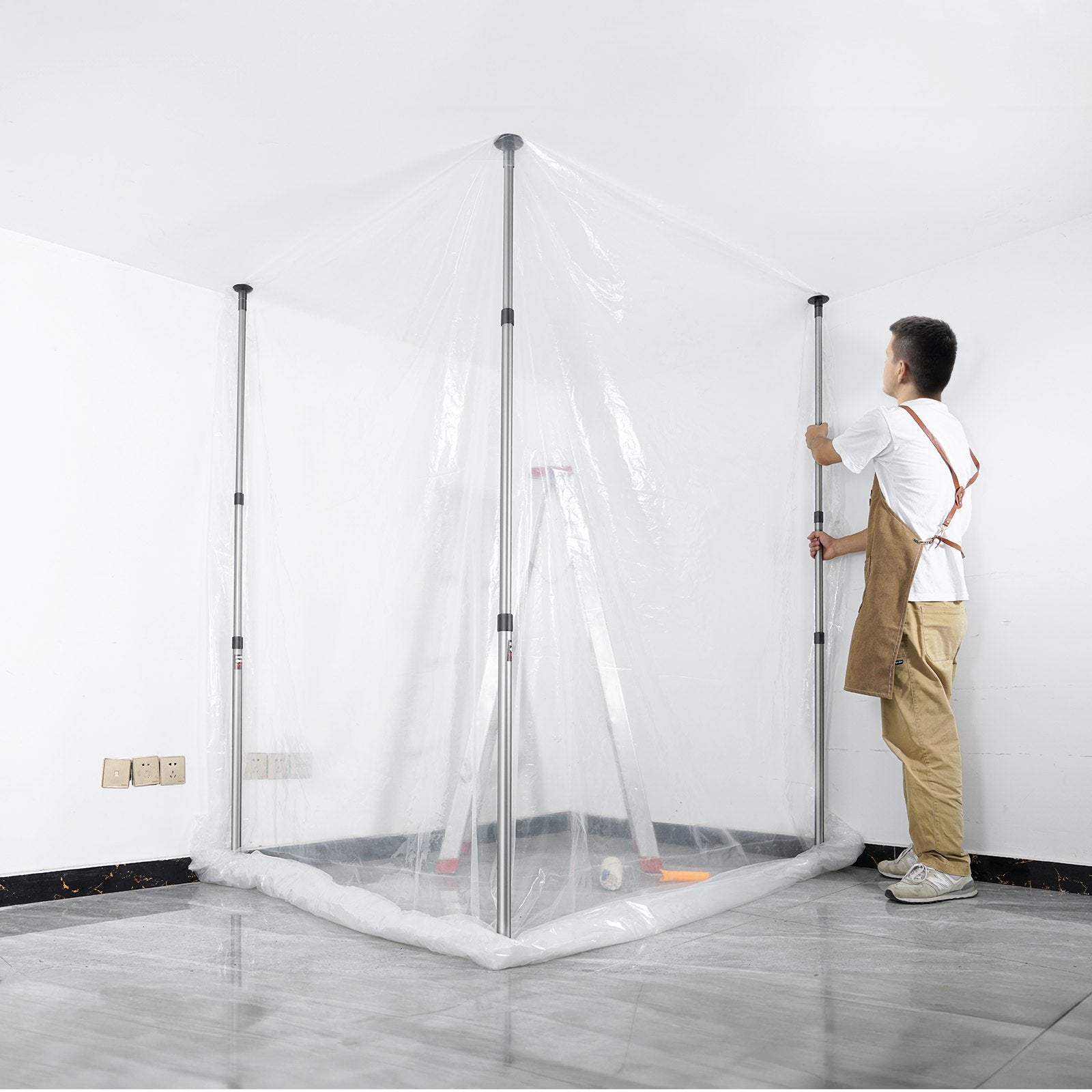 Dust Barrier Poles, 10 Ft Barrier Poles, Dust Barrier System with 4 Telescoping Poles, Magnetic Zipper, Carry Bag and 32.8x13.12 Ft Plastic Film, for Interior Decoration, Painting - Image 8