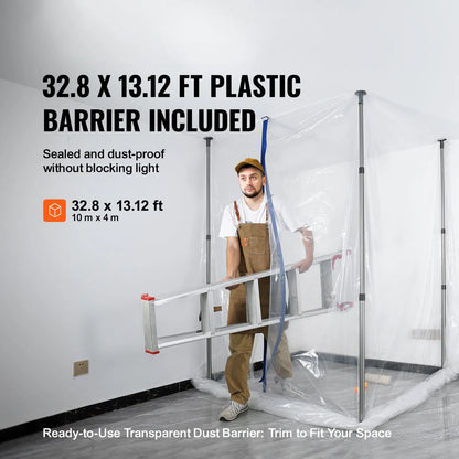 Dust Barrier Poles, 12 Ft Barrier Poles, Dust Barrier System with 4 Telescoping Poles, Magnetic Zipper, Carry Bag and 32.8x13.12 Ft Plastic Film, for Interior Decoration, Painting - Image 2