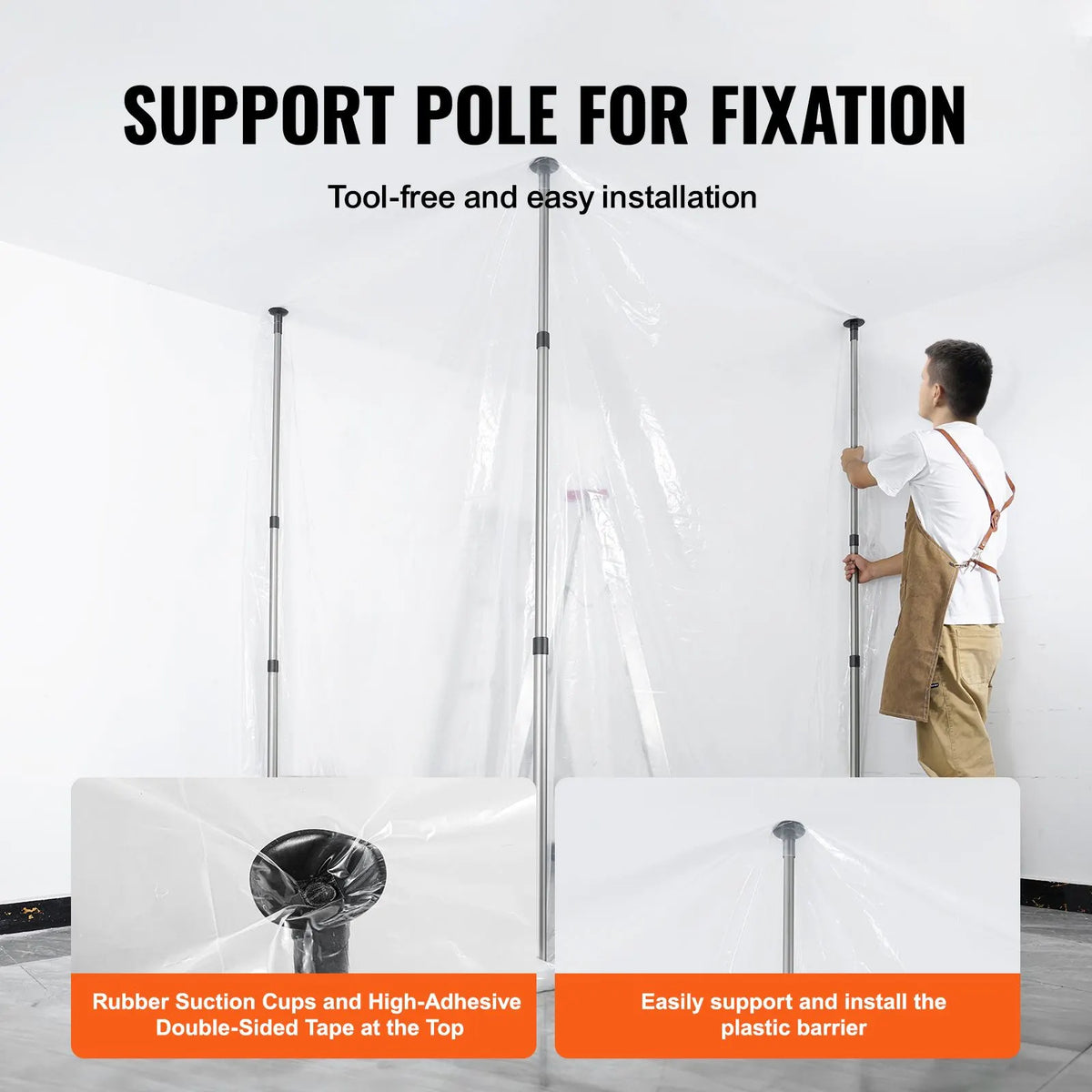 Dust Barrier Poles, 12 Ft Barrier Poles, Dust Barrier System with 4 Telescoping Poles, Magnetic Zipper, Carry Bag and 32.8x13.12 Ft Plastic Film, for Interior Decoration, Painting - Image 6