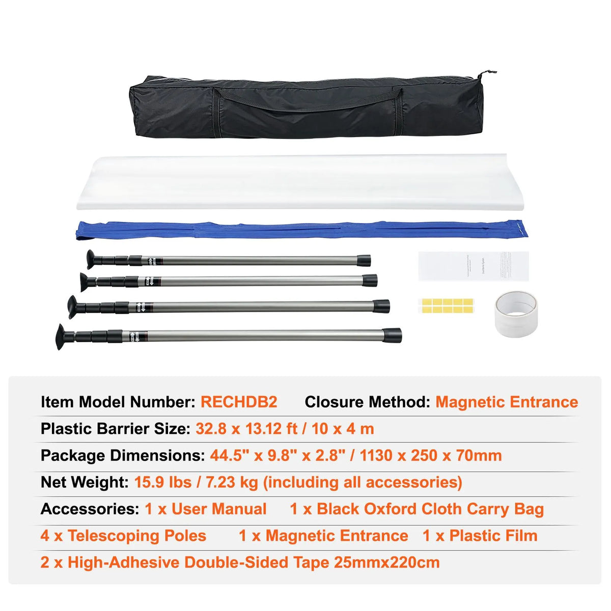 Dust Barrier Poles, 12 Ft Barrier Poles, Dust Barrier System with 4 Telescoping Poles, Magnetic Zipper, Carry Bag and 32.8x13.12 Ft Plastic Film, for Interior Decoration, Painting - Image 7