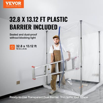 Dust Barrier Poles, 12 Ft Barrier Poles, Dust Barrier System with 4 Telescoping Poles, Magnetic Zipper, Carry Bag and 32.8x13.12 Ft Plastic Film, for Interior Decoration, Painting - Image 2