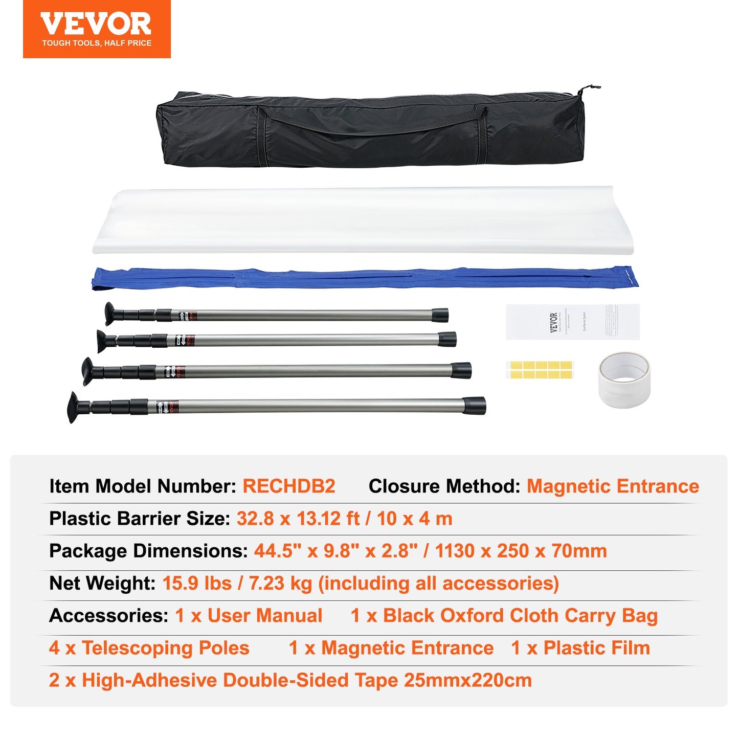Dust Barrier Poles, 12 Ft Barrier Poles, Dust Barrier System with 4 Telescoping Poles, Magnetic Zipper, Carry Bag and 32.8x13.12 Ft Plastic Film, for Interior Decoration, Painting - Image 7