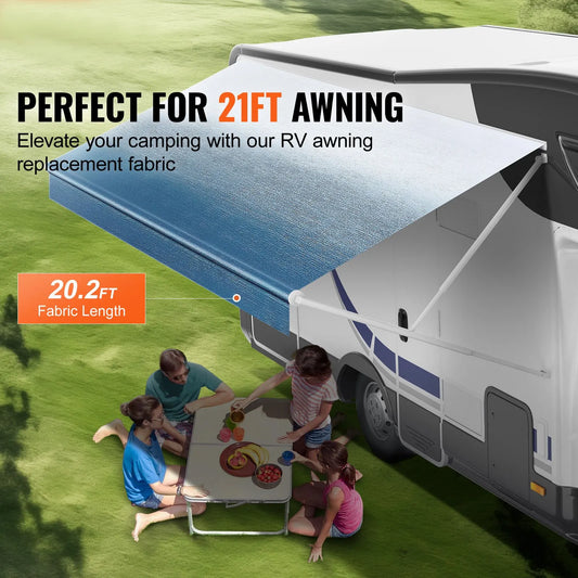 RV Awning Fabric Replacement, 6.15m Fabric Length for 6.4m Awning, Heavy Duty 3-Ply 16oz PVC Camper Awning Fabric, Waterproof & UV Protection Outdoor Canopy for RV, Trailer, Motorhome, Blue Fade - Image 2