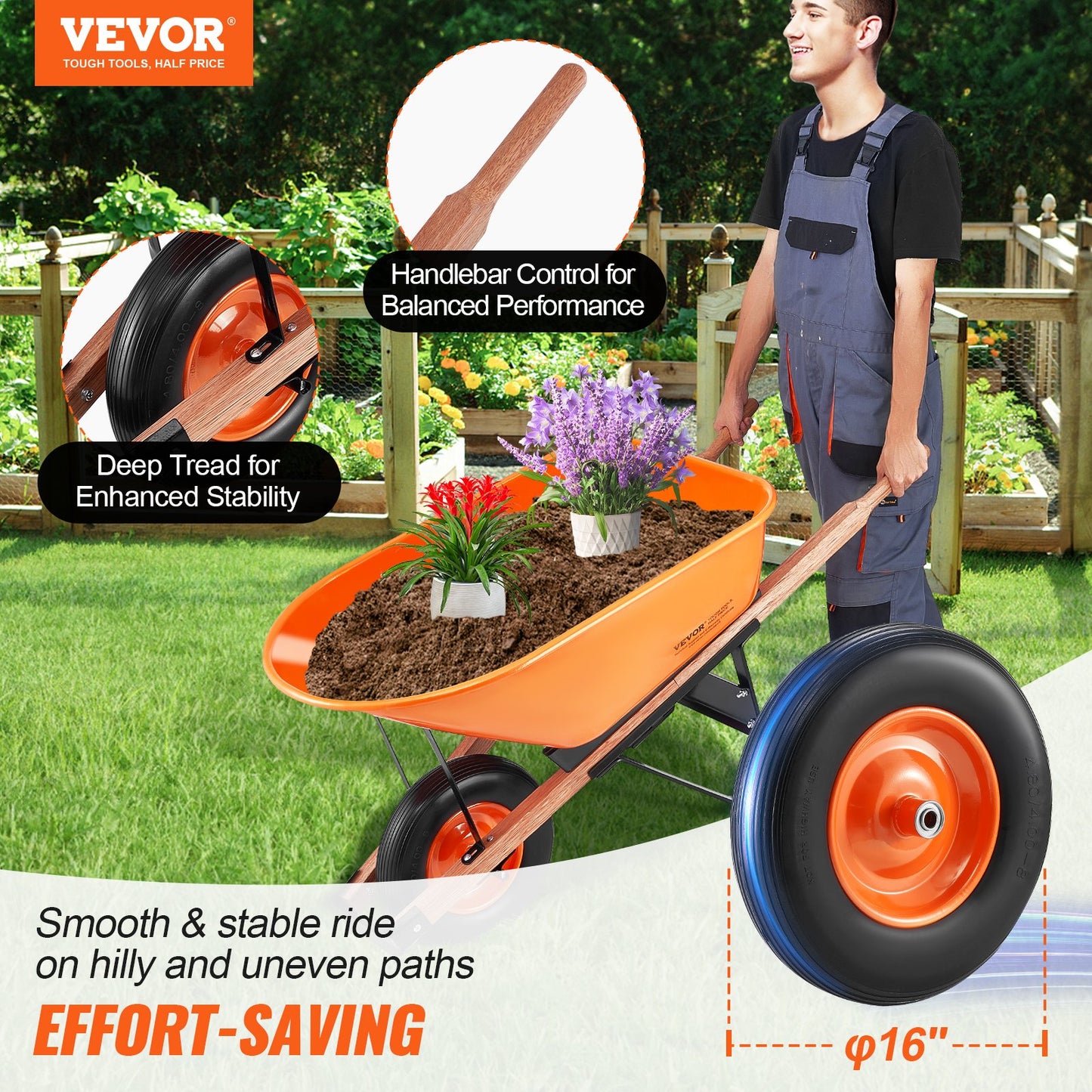 Wheelbarrow Cart One Wheel 6 Cu Ft Garden Dump Cart 330 lbs Utility Cart - Image 2