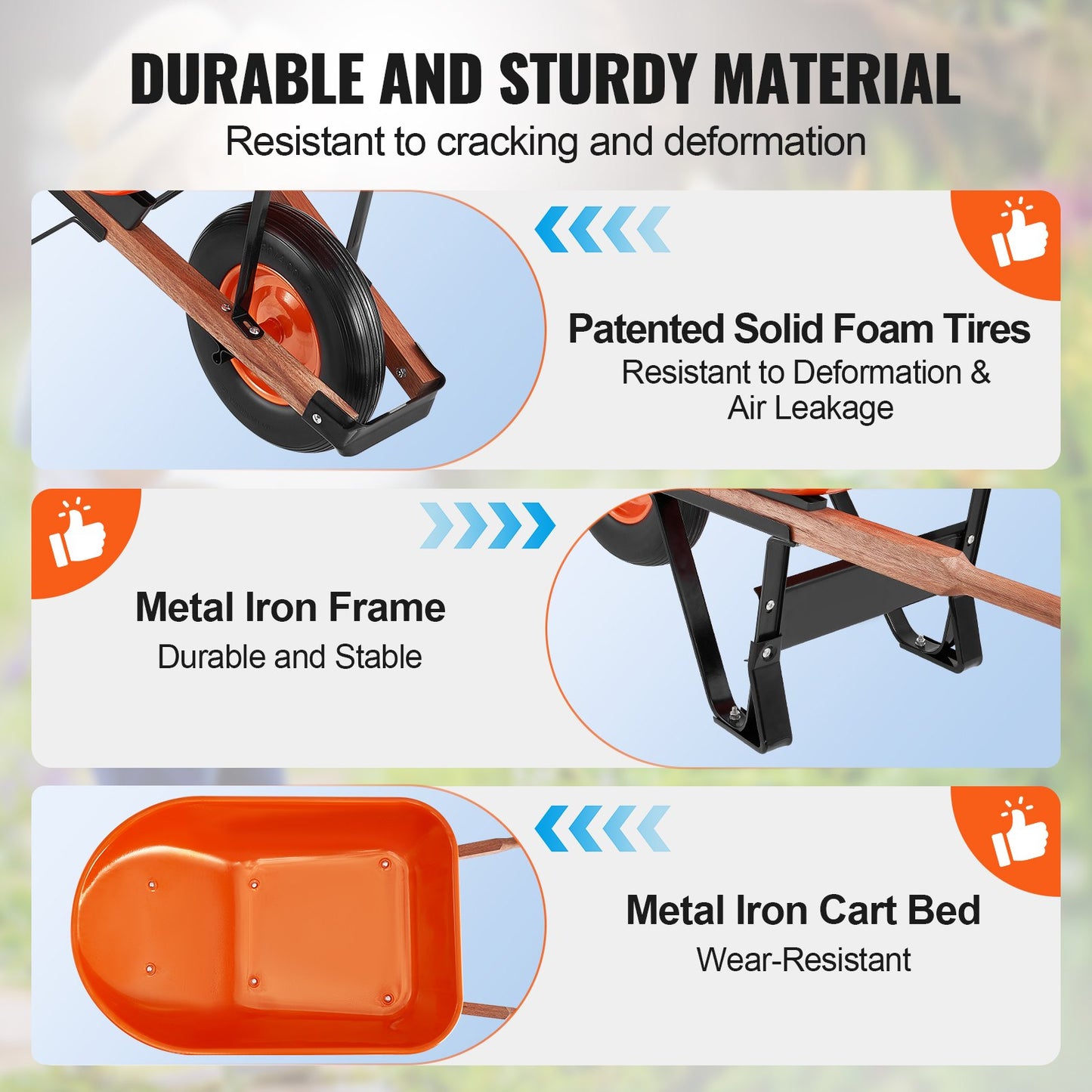 Wheelbarrow Cart One Wheel 6 Cu Ft Garden Dump Cart 330 lbs Utility Cart - Image 3