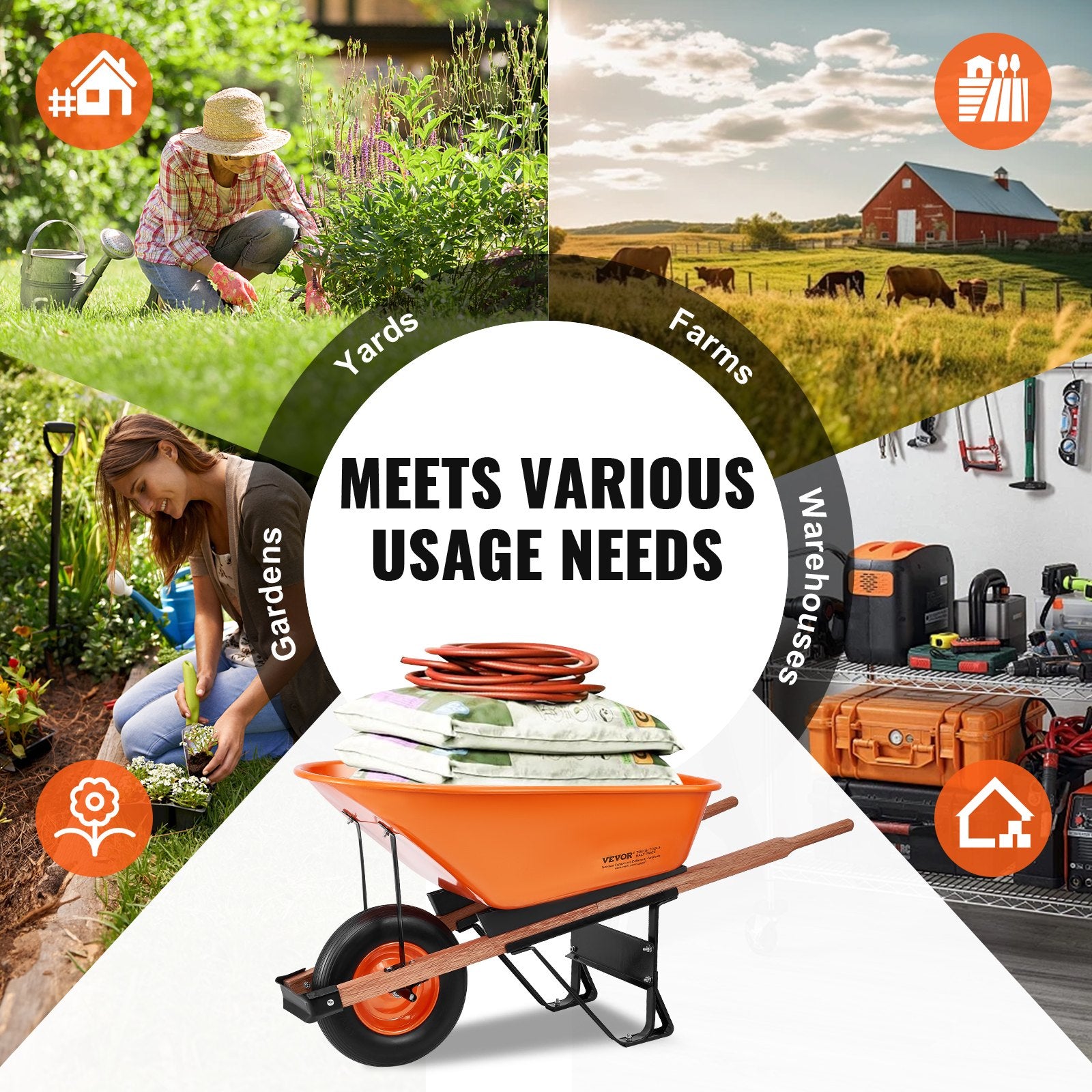 Wheelbarrow Cart One Wheel 6 Cu Ft Garden Dump Cart 330 lbs Utility Cart - Image 6