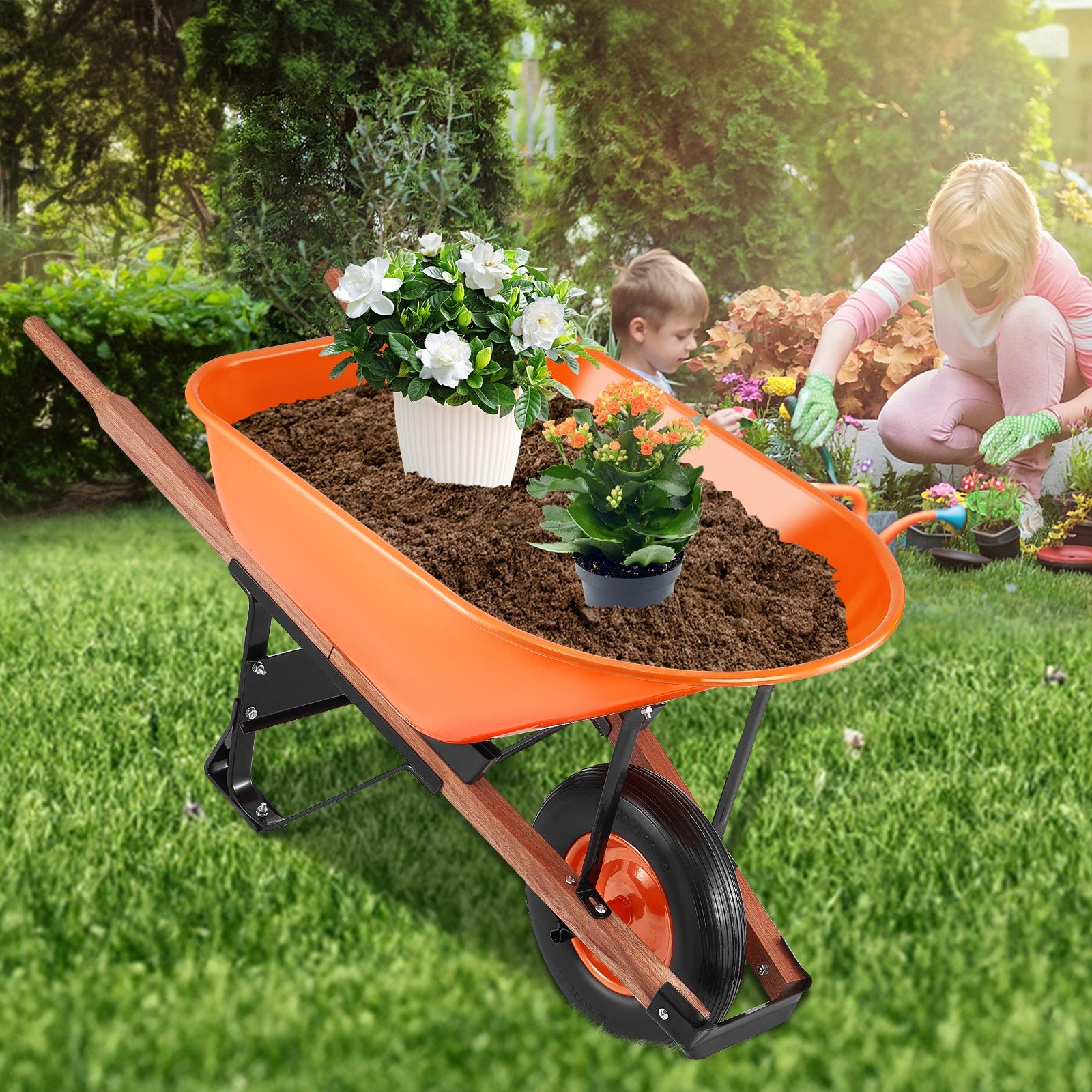 Wheelbarrow Cart One Wheel 6 Cu Ft Garden Dump Cart 330 lbs Utility Cart - Image 8