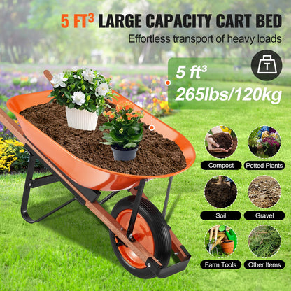 Wheelbarrow Cart One Wheel Garden Dump Cart 330 lbs Yard Utility Cart - Image 4