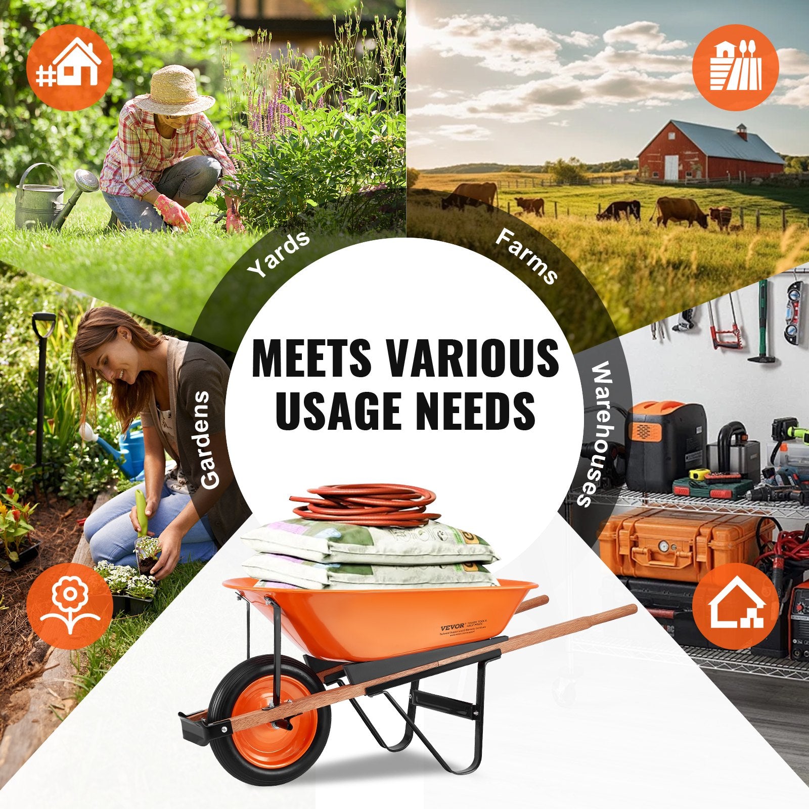 Wheelbarrow Cart One Wheel Garden Dump Cart 330 lbs Yard Utility Cart - Image 6