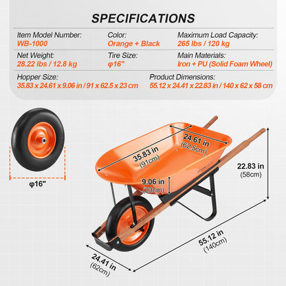 Wheelbarrow Cart One Wheel Garden Dump Cart 330 lbs Yard Utility Cart - Image 7