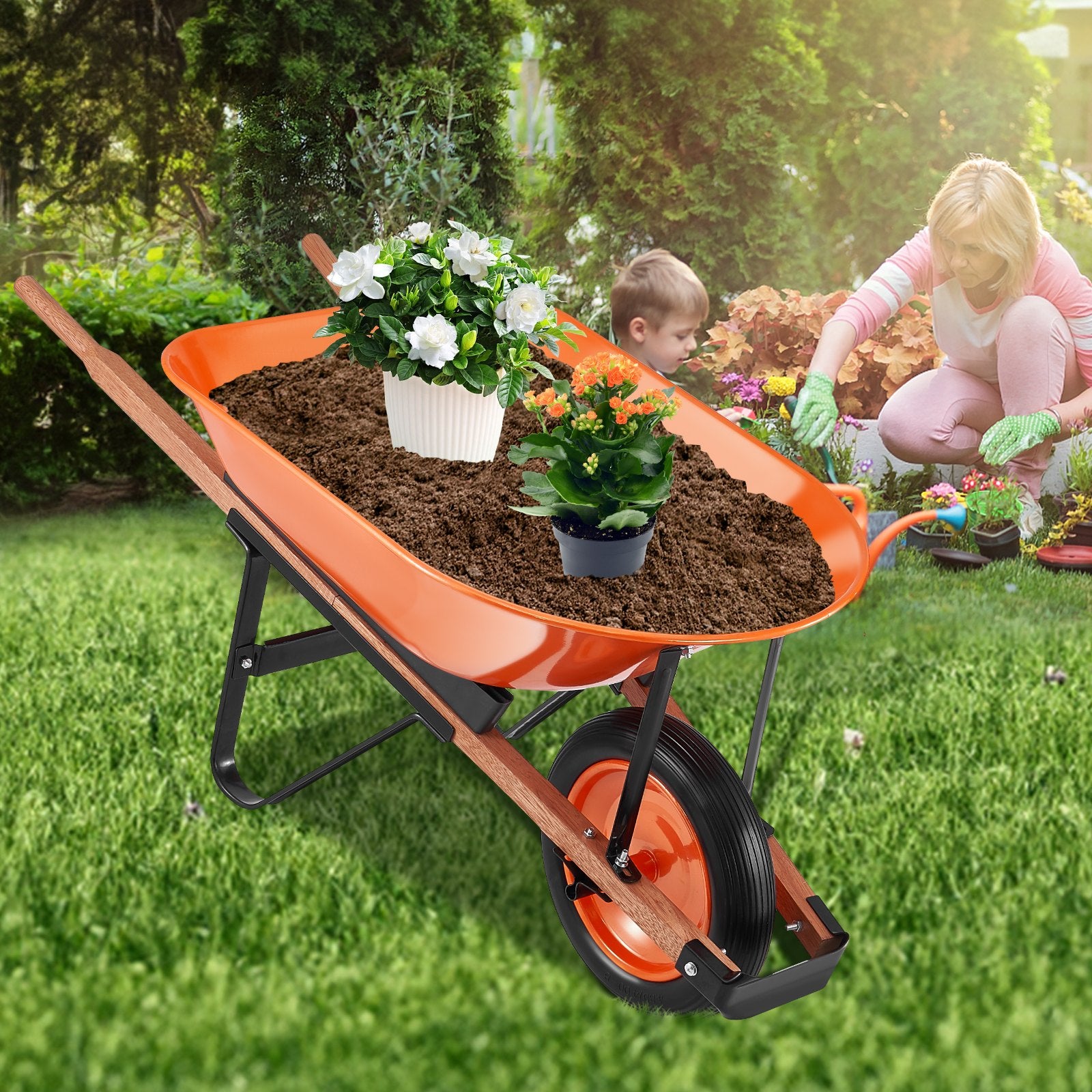 Wheelbarrow Cart One Wheel Garden Dump Cart 330 lbs Yard Utility Cart - Image 8