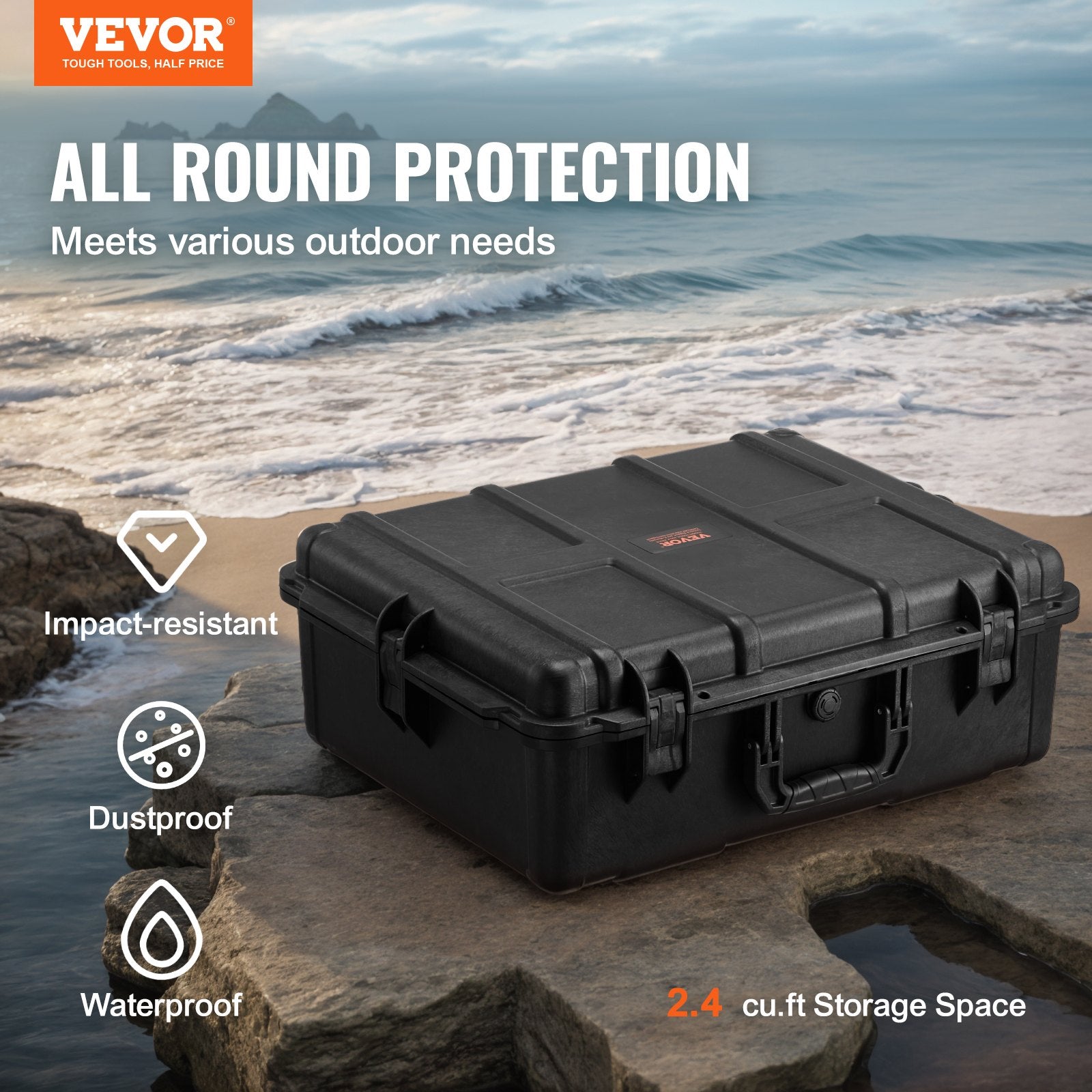Weatherproof Hard Case, Heavy Duty Protective Dry Box Case with Pre-cut Foam, and Retractable Pull Handles for Travel, Hunting, Military, Tactical, IP67 Waterproof Case for Cameras (56.1x37x26) - Image 2