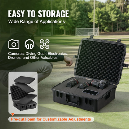 Weatherproof Hard Case, Heavy Duty Protective Dry Box Case with Pre-cut Foam, and Retractable Pull Handles for Travel, Hunting, Military, Tactical, IP67 Waterproof Case for Cameras (56.1x37x26) - Image 3