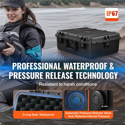 Weatherproof Hard Case, Heavy Duty Protective Dry Box Case with Pre-cut Foam, and Retractable Pull Handles for Travel, Hunting, Military, Tactical, IP67 Waterproof Case for Cameras (56.1x37x26) - Image 4