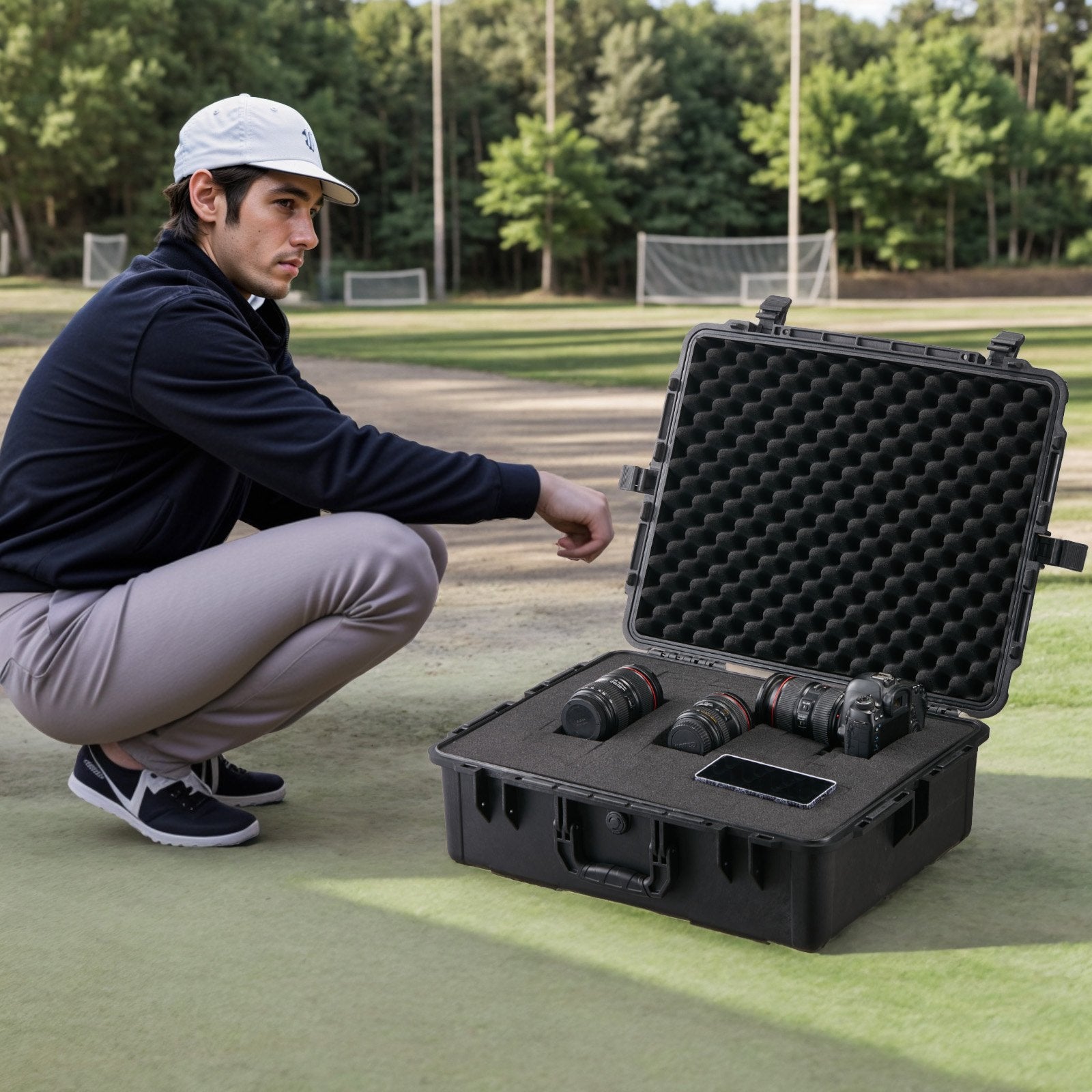 Weatherproof Hard Case, Heavy Duty Protective Dry Box Case with Pre-cut Foam, and Retractable Pull Handles for Travel, Hunting, Military, Tactical, IP67 Waterproof Case for Cameras (56.1x37x26) - Image 8